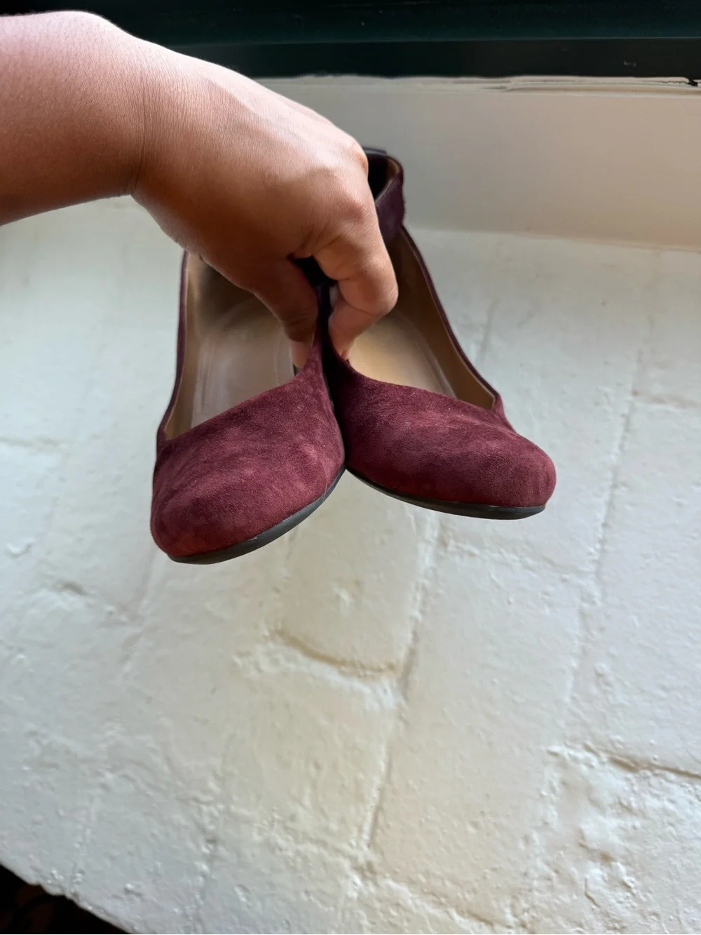 Clarks Burgundy Suede Ankle-Strap Wedges